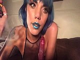 sabine wren takes top off and licks dildo in private smoke webcam show webcam